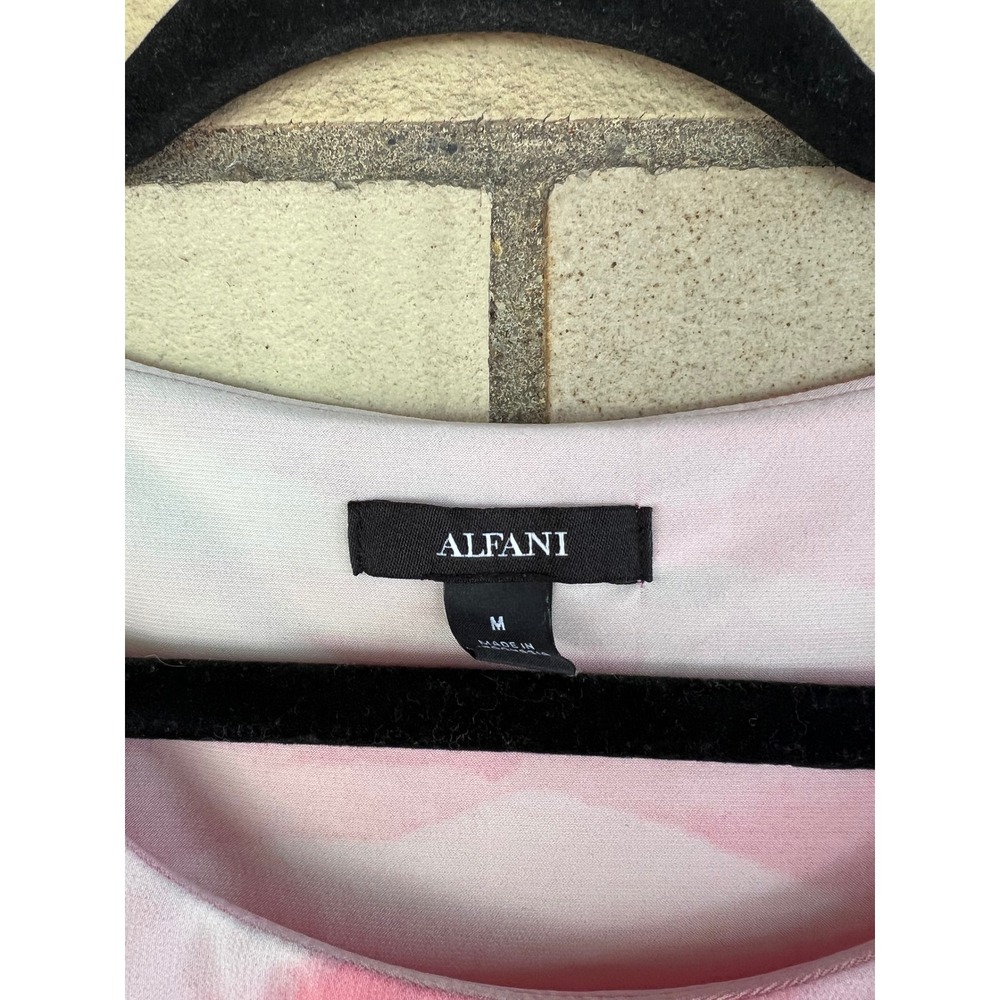 Alfani Pink White Watercolor Abstract Long Sleeve Blouson Blouse Size Medium - Picture 2 of 5